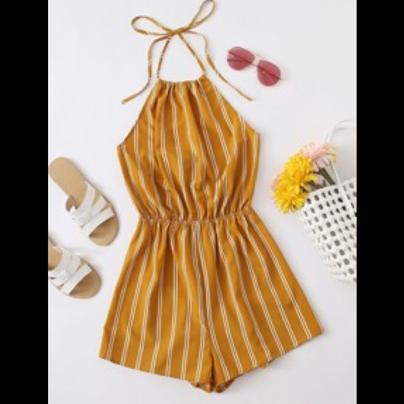 Tie Back Striped Romper